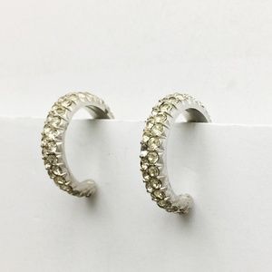 Vintage Rhinestone Hoop Earrings Clip On